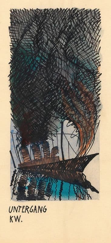 Untergang (Schiff mit vier Schloten, Feuer und Rauchwolke) (around 1920) as a canvas print