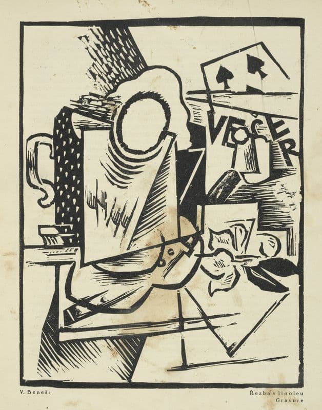 V. Beneš; Řezba v linoleu = Gravure (1911-1913) as a canvas print