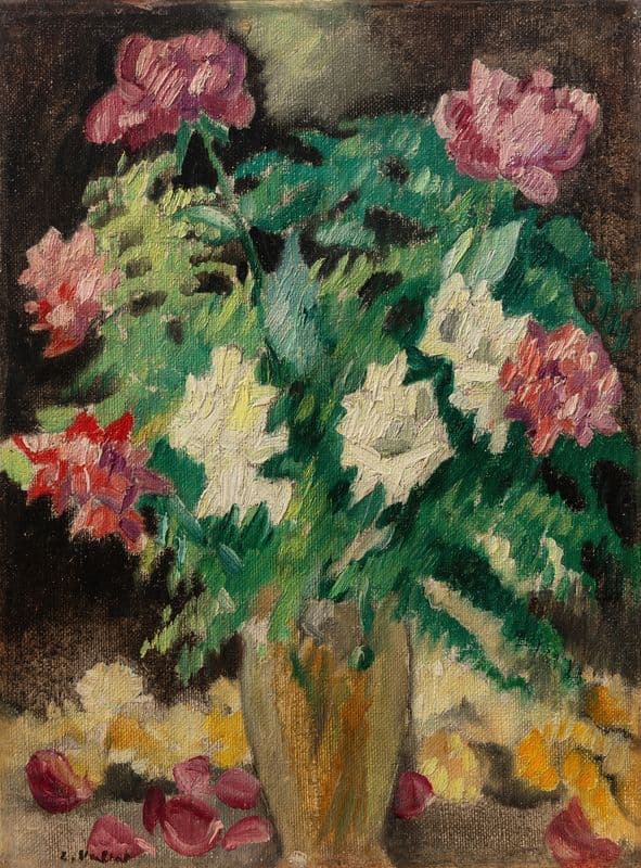 Vase Cristal, roses as a canvas print