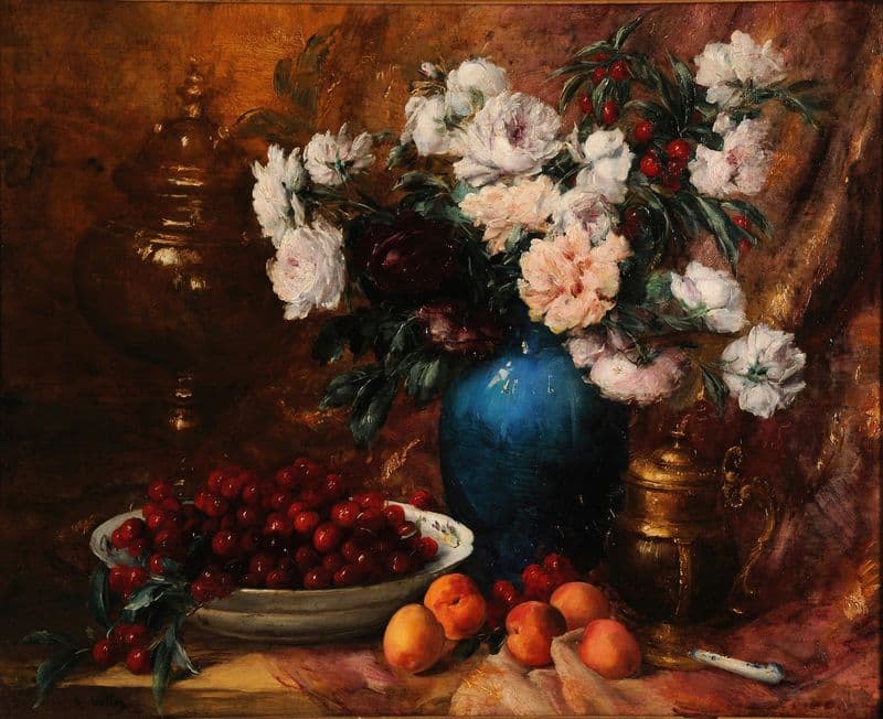Vase, fleurs et fruits (before 1890) as a canvas print