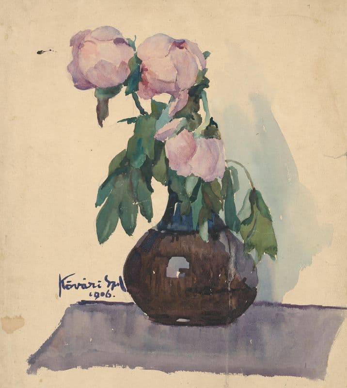 Váza s pivonkami as a canvas print