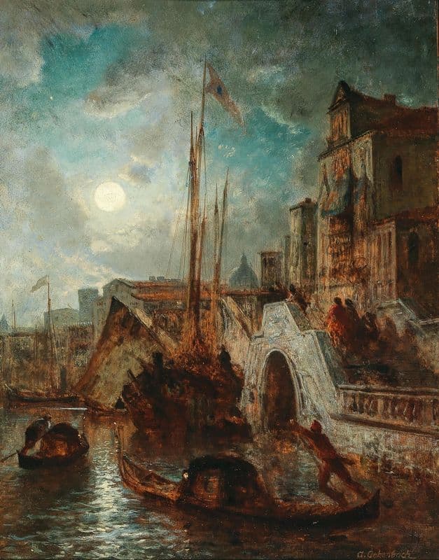 Venice, A Canal in the Moonlight, with Santa Maria della Salute in the Background as a canvas print