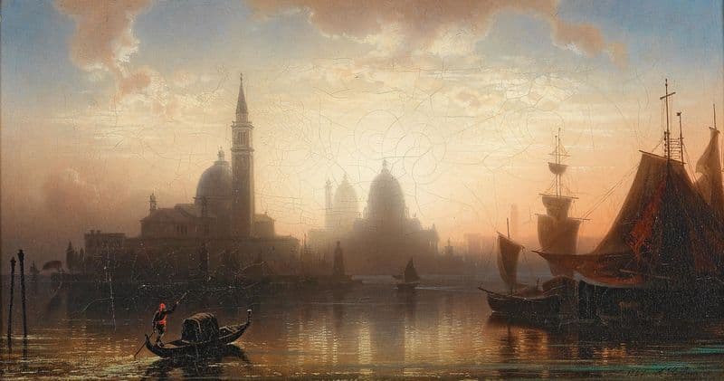 Venice, Gondolier in the Evening Light as a canvas print