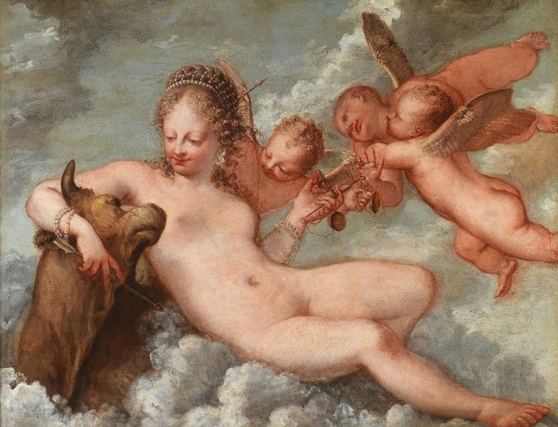Venus accompanied by Libra and Taurus as a canvas print