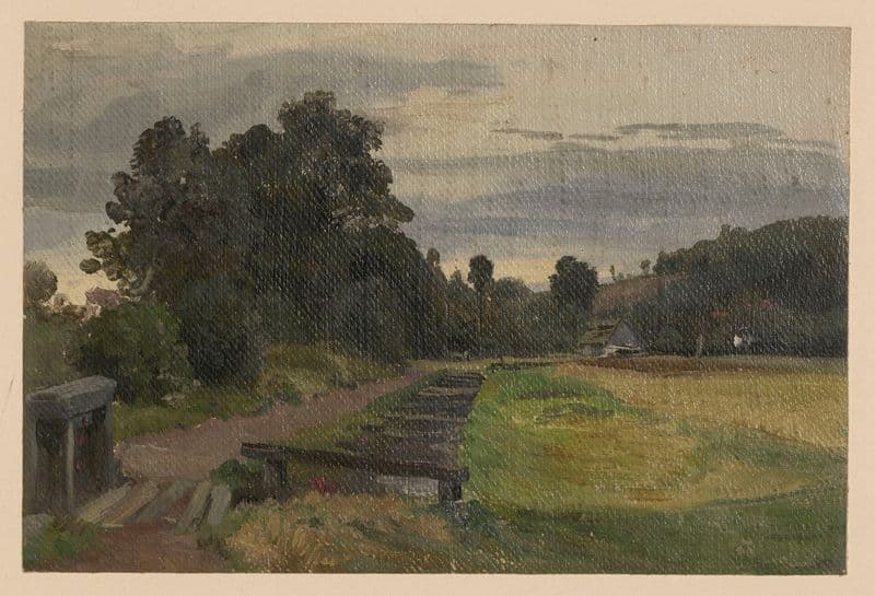View of a house and wooden bridge in Pełcznica (1850-1881) as a canvas print