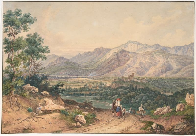 View of Lebanon, after an English Engraving and an Italianate motif of the Sabiner Mountains as a canvas print