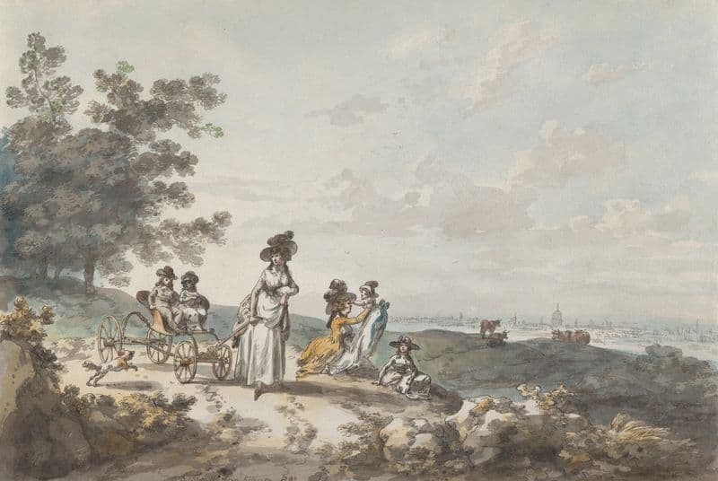 View of London with St. Paul’s in the Distance; Woman and Children with a Baby Carriage as a canvas print