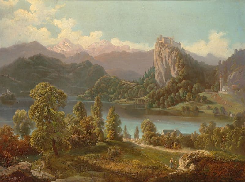 View Of The Castle And Island With St Mary’s Church On Lake Bled as a canvas print