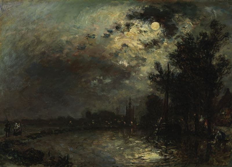 View on Overschie in Moonlight as a canvas print