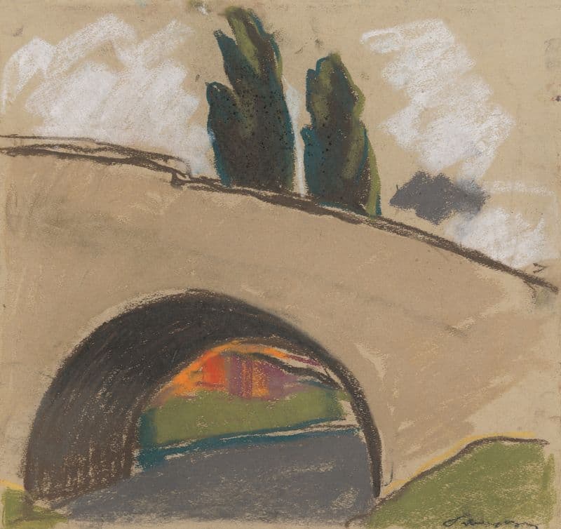 Village Bridge over a River as a canvas print