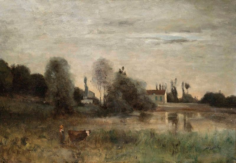Ville d’Avray, vachère à l’étang (circa 1855-60) as a canvas print