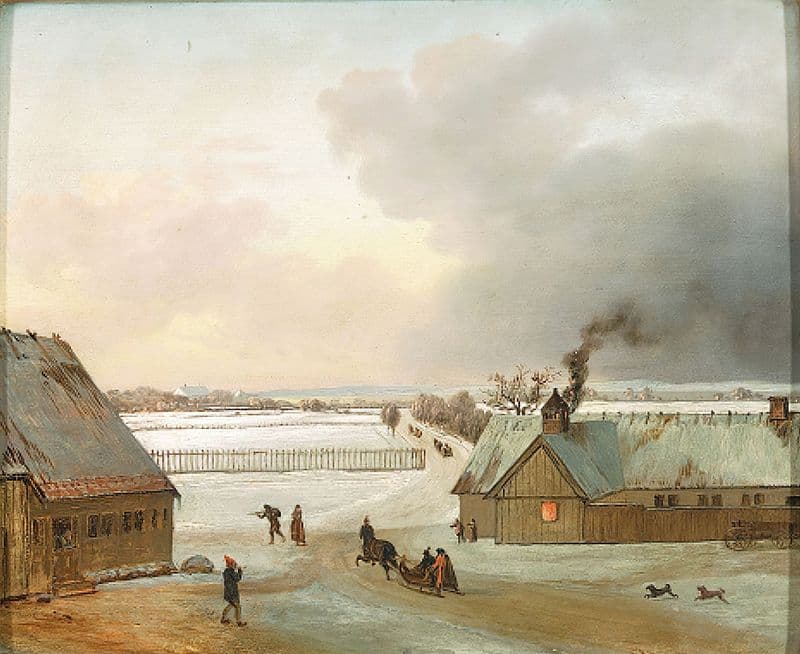 Vinterstykke Forestillende Udsigt Til Søelyst Fra Ordrup Med En Kanefærd as a canvas print