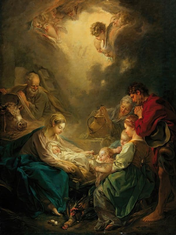 Virgin attending to the sleeping Christ child as a canvas print