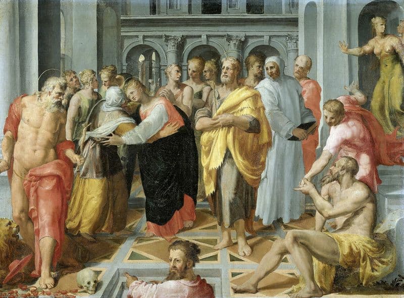 Visitation (Meeting of Mary and Elizabeth in the Presence of Saints Joseph and Jerome) (1550 - 1600) as a canvas print