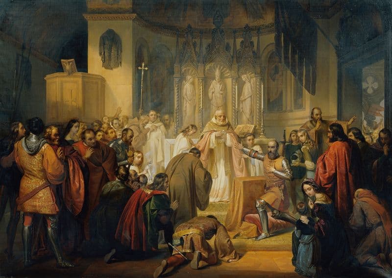 Vittore Pisani empfängt das heilige Abendmahl bevor er das Kommando einer Expedition gegen die Genuesen übernimmt as a canvas print