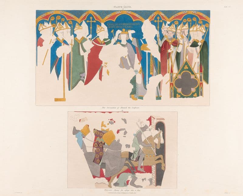 Vol. 6, Plate XXXVII: The Coronation of Edward the Confessor. Warriors Flying for Refuge into a City. as a canvas print