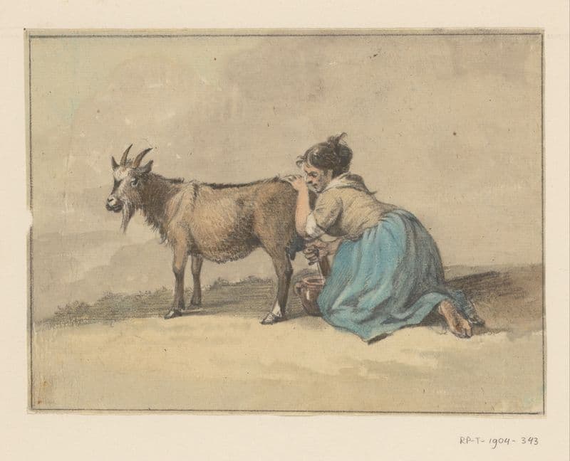 Vrouw die een geit melkt (1775 - 1833) as a canvas print