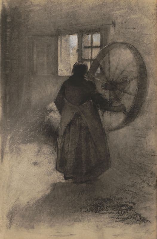 Vrouw met een karrenwiel in een schuur (1884-1887) as a canvas print