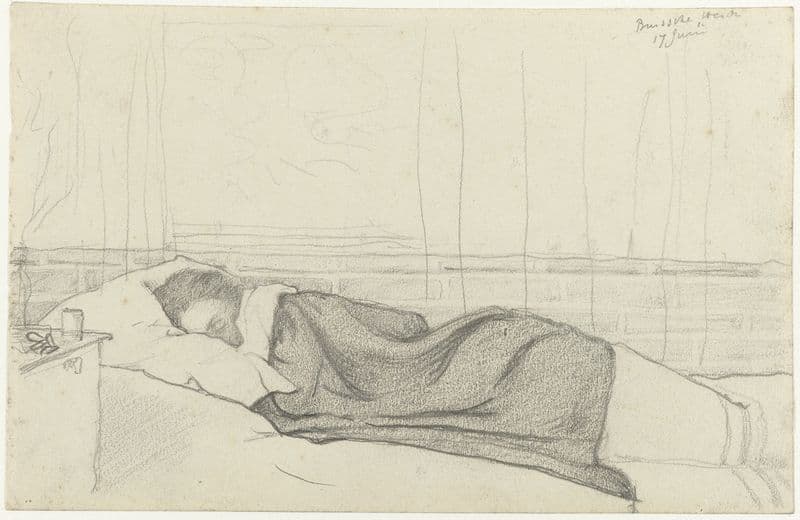 Vrouw van Richard Roland Holst in bed, naar links (1878 - 1938) as a canvas print