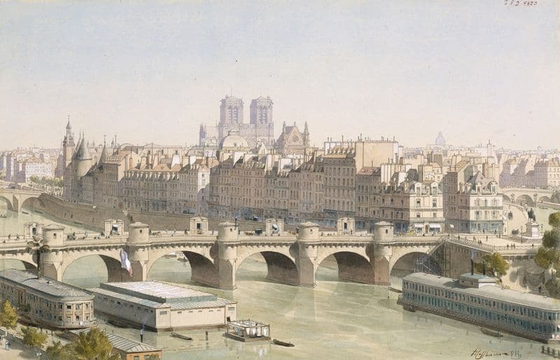 Vue de l’île de la Cité et le pont-Neuf avec ses boutique, vers 1840 (1915-1945) as a canvas print