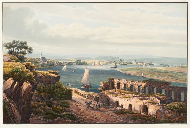 Vue de Neuwied prise près de la ruine de Fredericstein nommé Teufelstein as a canvas print