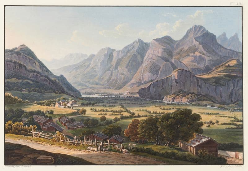 Vue des montagnes de Raticon, prise au dessous du château de Sargans as a canvas print