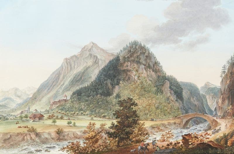 Vue du Chateau et du Pont de Wimmis. Coté du Midi par N. Sprunglin Architecte as a canvas print