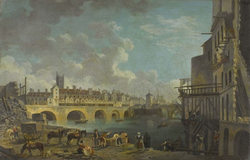 Vue du quai de Gesvres au moment de la démolition des maisons du pont au Change as a canvas print