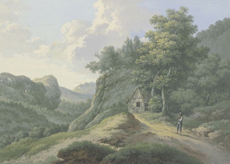 Waldige Berglandschaft mit Ausblick in ein Tal as a canvas print