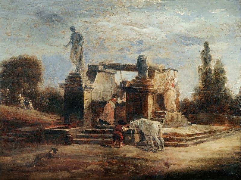 washerwomen at the fountain as a canvas print