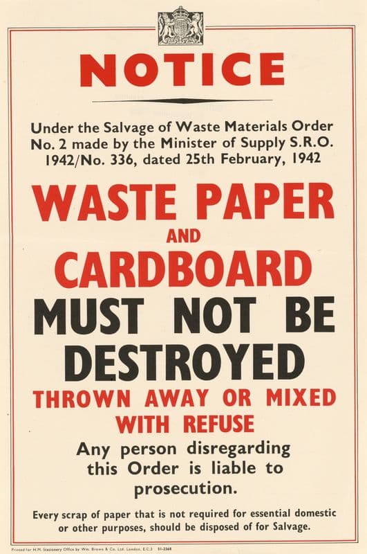 Waste Paper and Cardboard Must Not Be Destroyed Thrown Away or Mixed With Refuse as a canvas print