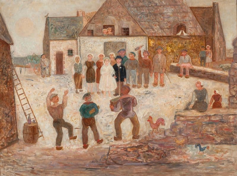 Wedding in a village as a canvas print