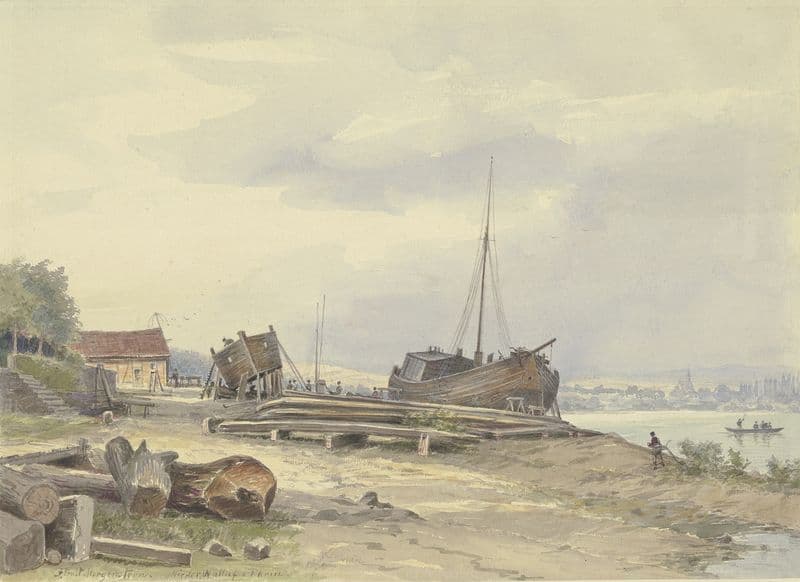 Werft am Rheinufer bei Niederwalluf as a canvas print