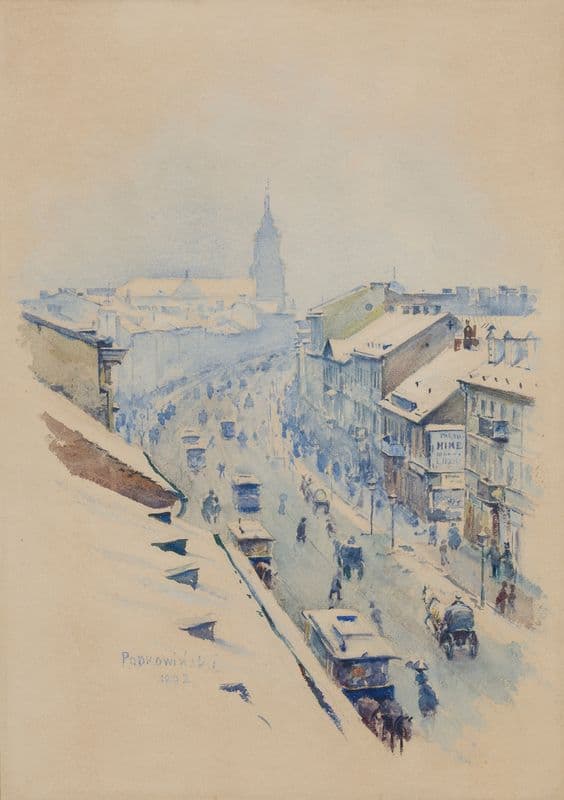 Widok na Nowy Świat w Warszawie zimą as a canvas print