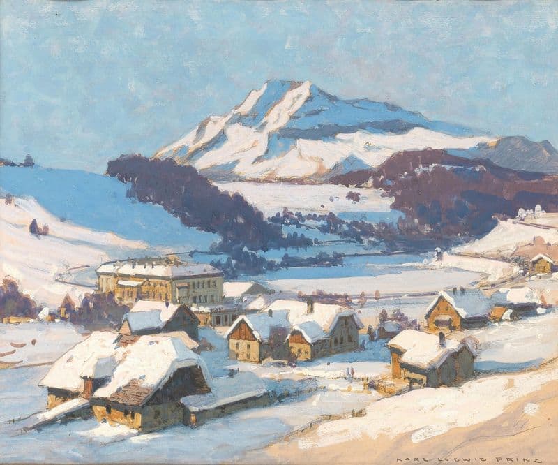 Wienerbruck and Ötscher mountain at snow, as a canvas print