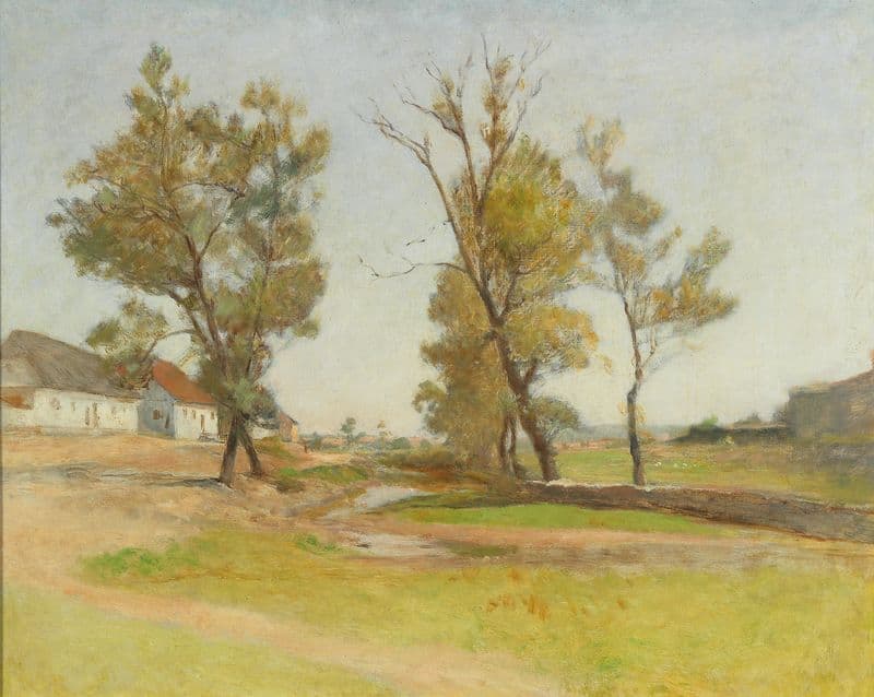 Wiese vor einem Dorf as a canvas print