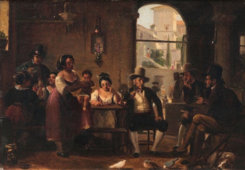 Wilhelm Marstrand From a Roman Osteria. Pipe-Smoking Hunters and Italian Women as a canvas print