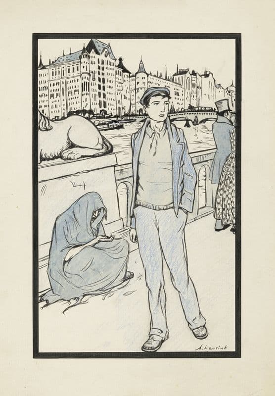 Willem loopt over een brug in een stad as a canvas print