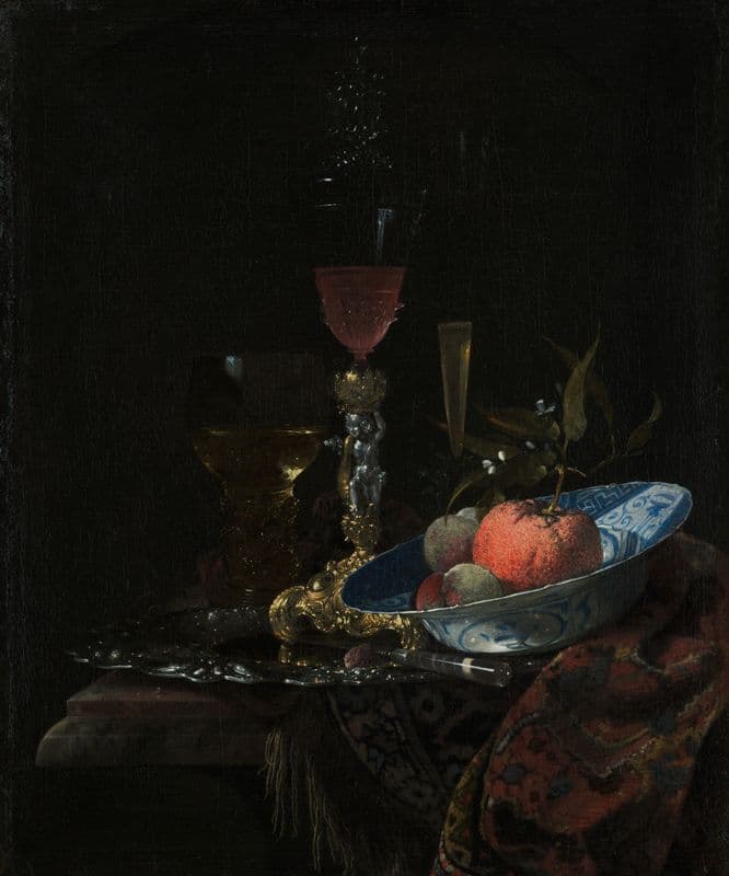 Wineglass and a Bowl of Fruit as a canvas print