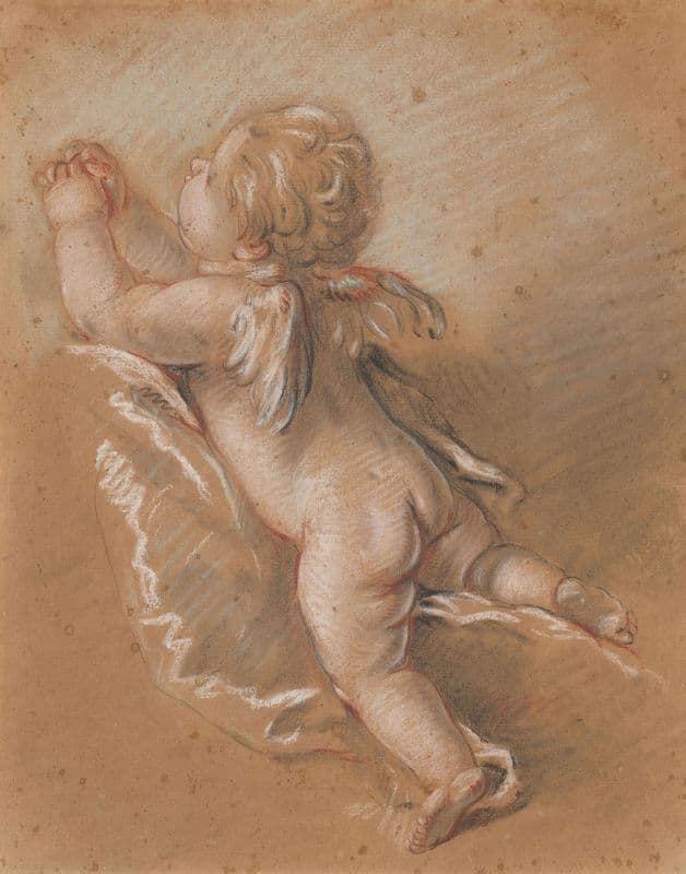 Winged Cherub Seen from the Back with Upraised, Clasped Hands as a canvas print