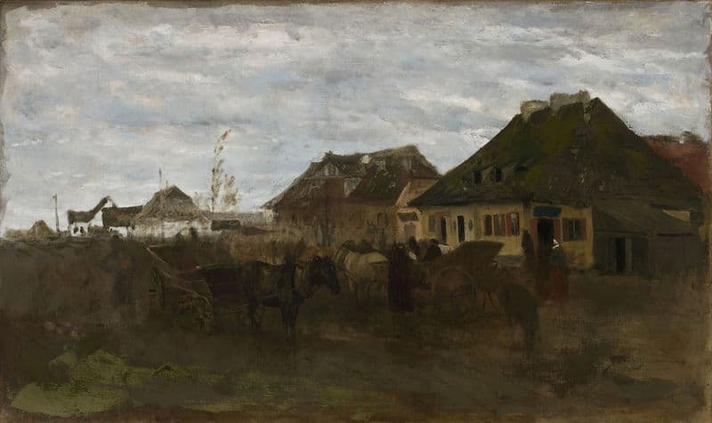 Winter in a small town, sketch I as a canvas print