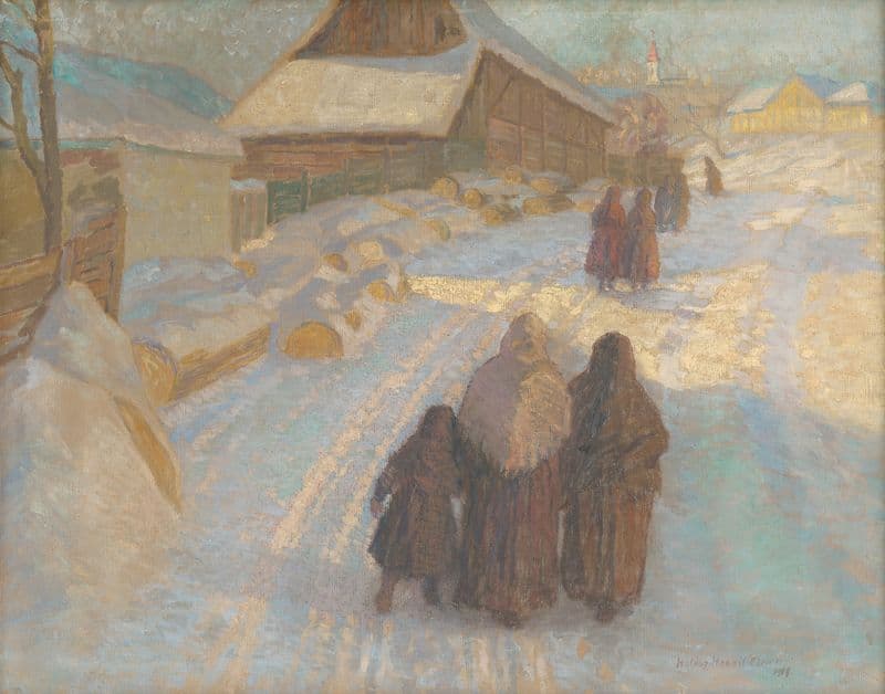 Winter in the village as a canvas print