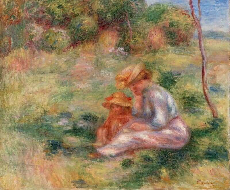 Woman and Child in the Grass (Femme avec enfant sur l’herbe) as a canvas print