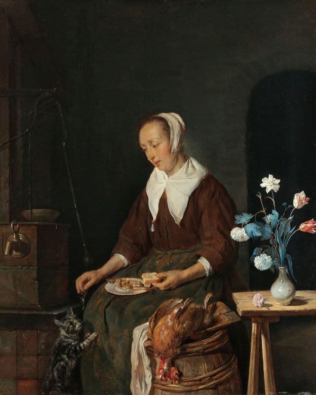 Woman Eating, Known as ‘The Cat’s Breakfast’ (c. 1661 - c. 1664) as a canvas print