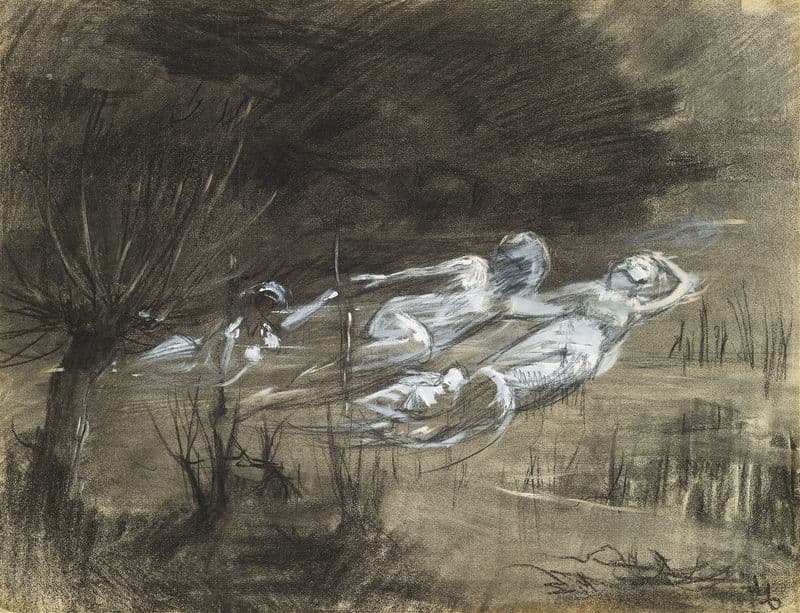 Woman Floating in a River Attended by Two Female Spirits (c. 1895) as a canvas print