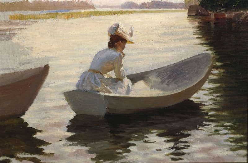 Woman in a boat as a canvas print