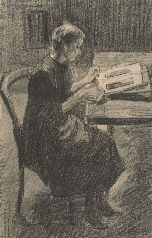 Woman Reading at the Table as a canvas print