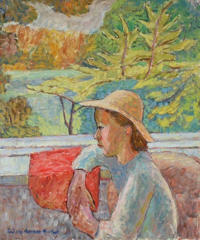 Woman under a window as a canvas print