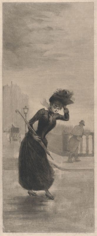 Woman Walking in the Wind Holding an Umbrella (1888–89) as a canvas print