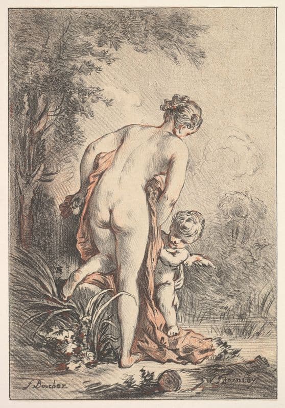 Woman With Drapery and a Putto as a canvas print